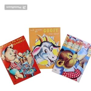 3 Colorful Vintage 1968 Children's Storybooks Samuel Lowe Company Pig Bear Goat